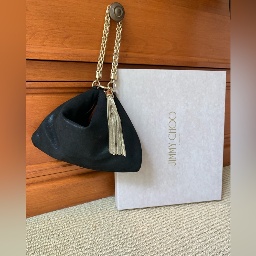 BRAND NEW JImmy Choo Callie Black Shimmer Suede Clutch Bag